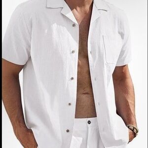 COOFANDY Men's Cotton Linen Henley Shirt Short Sleeve Hippie Casual Beach S Men